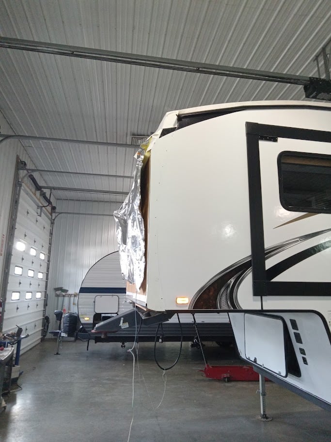 RV Class C Repair Tarp on Back sideview