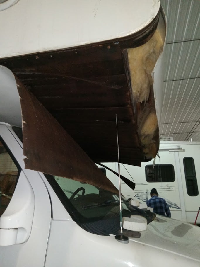 RV Class C Repair outside over driver seat