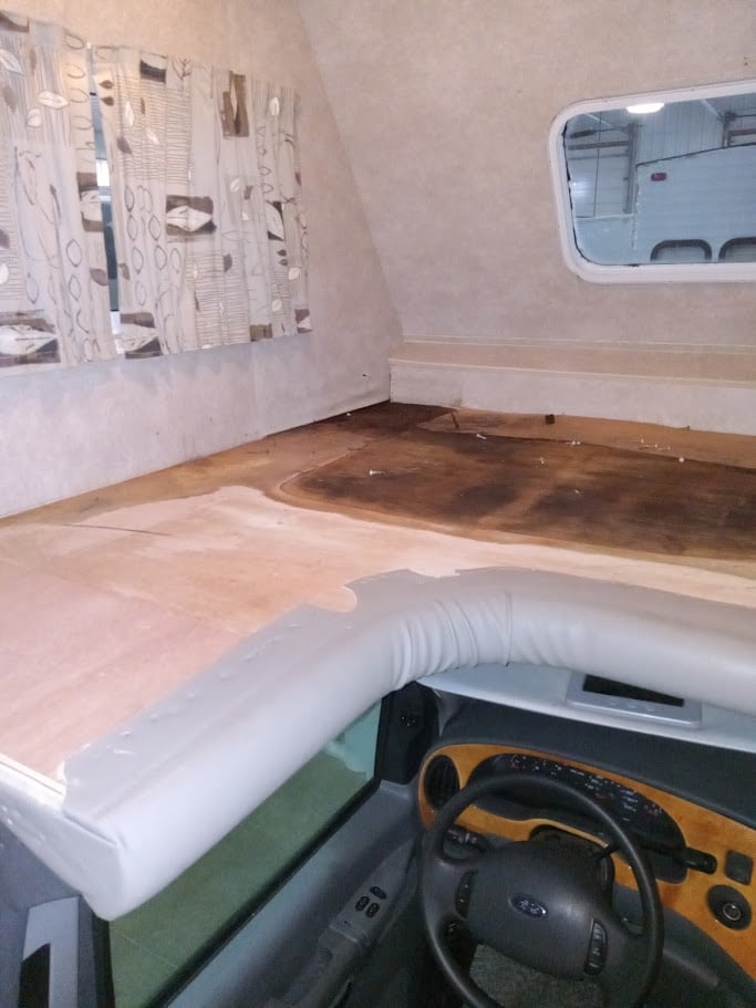 RV Class C Repair stripped overcab inside