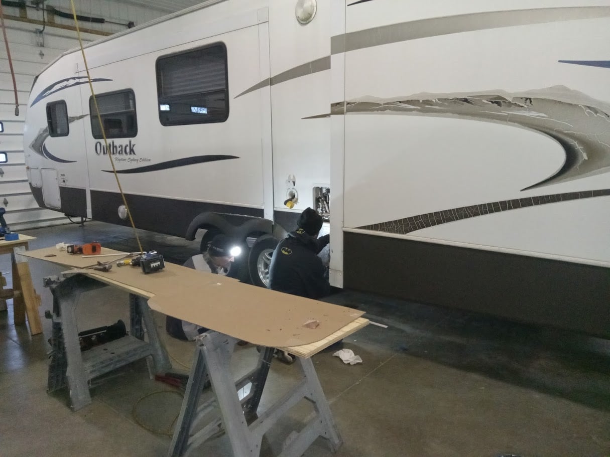 Outback RV exterior metal repair